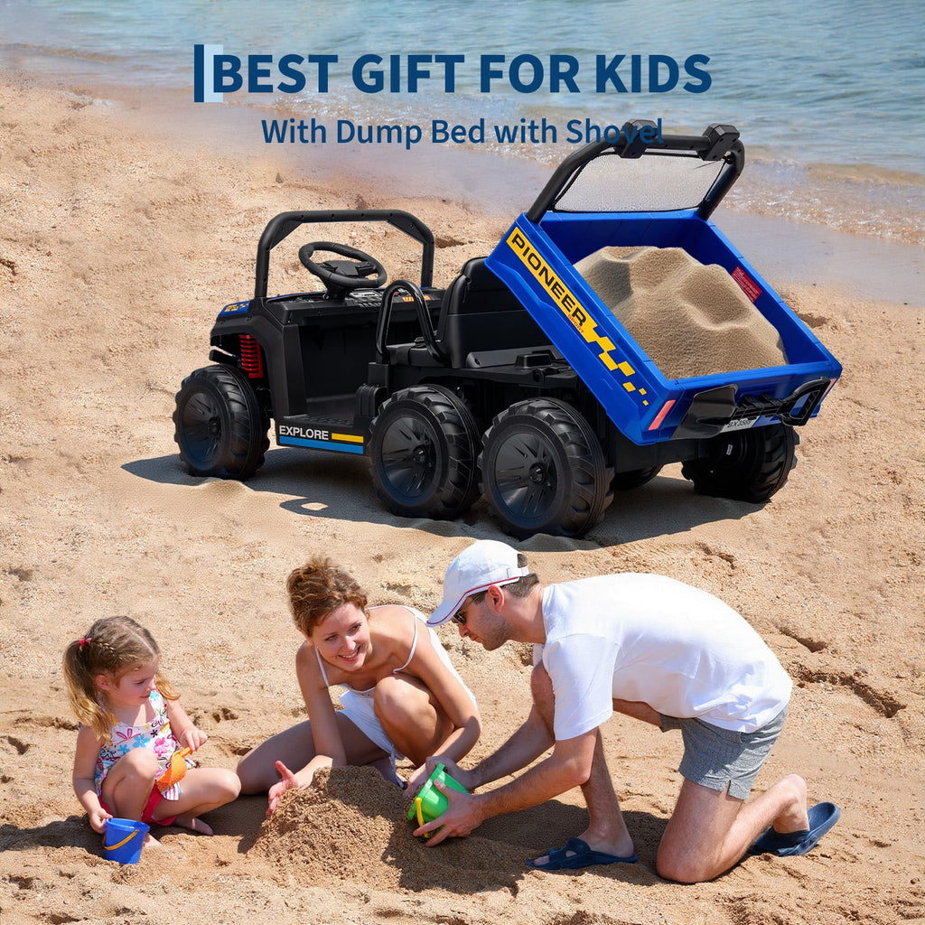 24V 4WD 2-Seater Kids Electric Ride-On Dump Truck – Remote Control, Working Dump Bed, 3 Speed Modes, Music Player, All-Terrain Off-Road Vehicle Toy for Boys & Girls Ages 3-8, Green