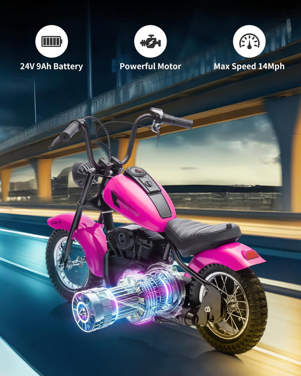 24V Electric Dirt Bike, 300W Chain-Driven Motor, Up to 15 MPH, 2-Speed, 10-Mile Range, 12" Air-Filled Rubber Tires, Leather Seat, Hand Brake, LED Lights, 150 Lbs
