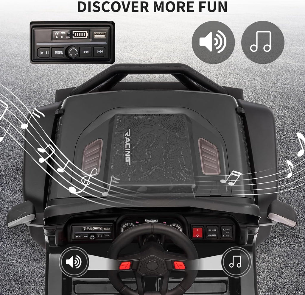 12V Ride-On Electric Car with Remote Control, Extra-Wide 13" Seat, 3 Speeds, 1.6-4.1 MPH, LED Lights, Music, USB, Safety Belt