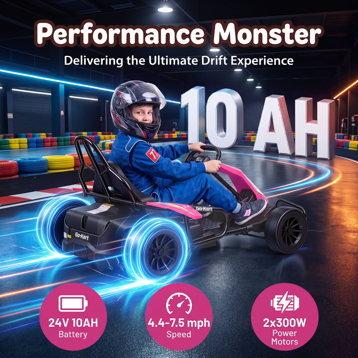 Funcid 24V 10Ah Big Battery Go Kart for Kids Age 6-12, Ride on Toys with 600W Motors, 7.5 MPH Electric Go Kart W/ EVA Wheels, 4-Level Adjustable Seat & 360° Drift Mode, LED Power Display, Red