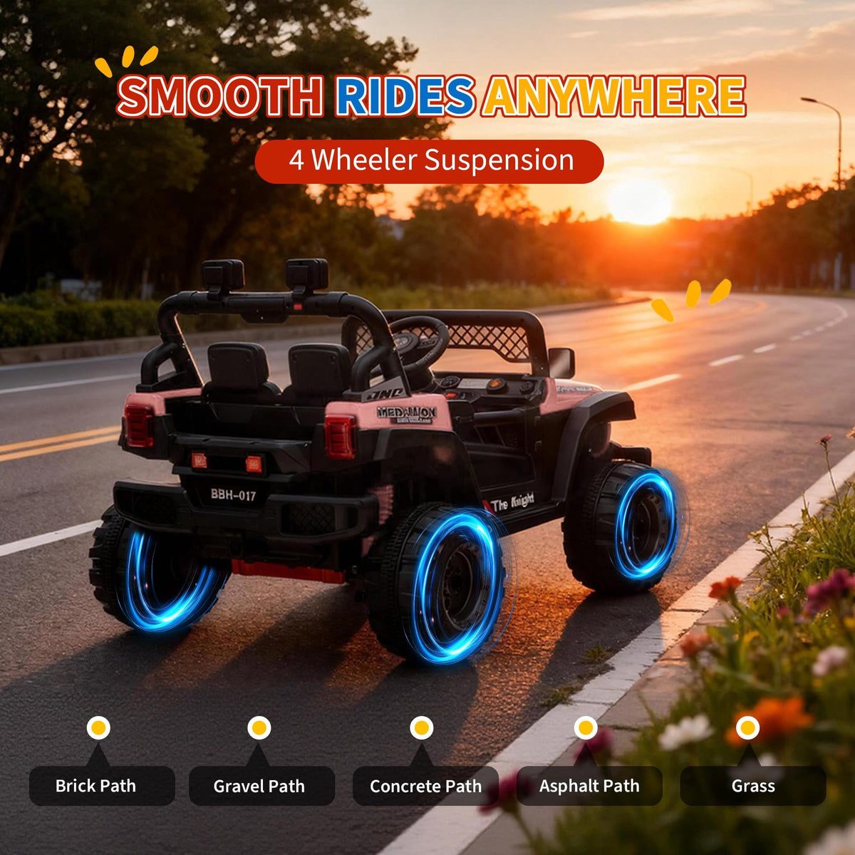 12V Kids Ride-On Truck – Dual 550W Motors, Remote Control, 3-Speed up to 6MPH, Spring Suspension, LED Lights, Music, Safety Belt, Storage – Electric Toy Car for Kids Ages 2-8 – Rose Red