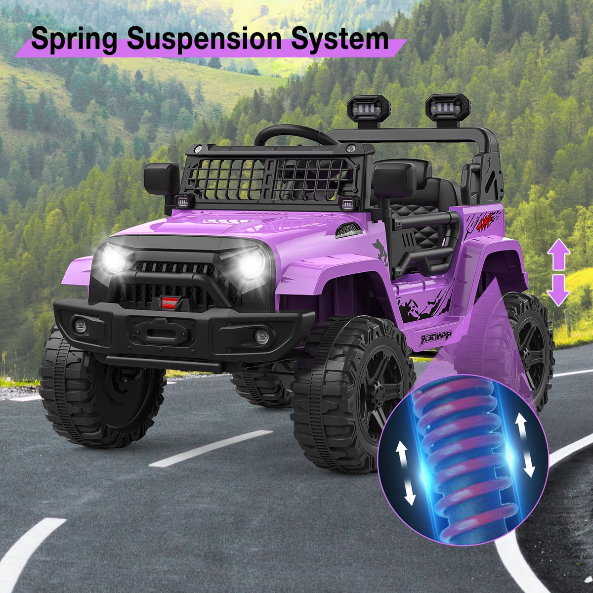 12V Kids Electric Ride-On Truck – Parental Remote Control, Seasonal Suspension, LED Lights, Wireless Connection, 2 Speeds, Standard Test Method Certified, Off-Road Toy Car