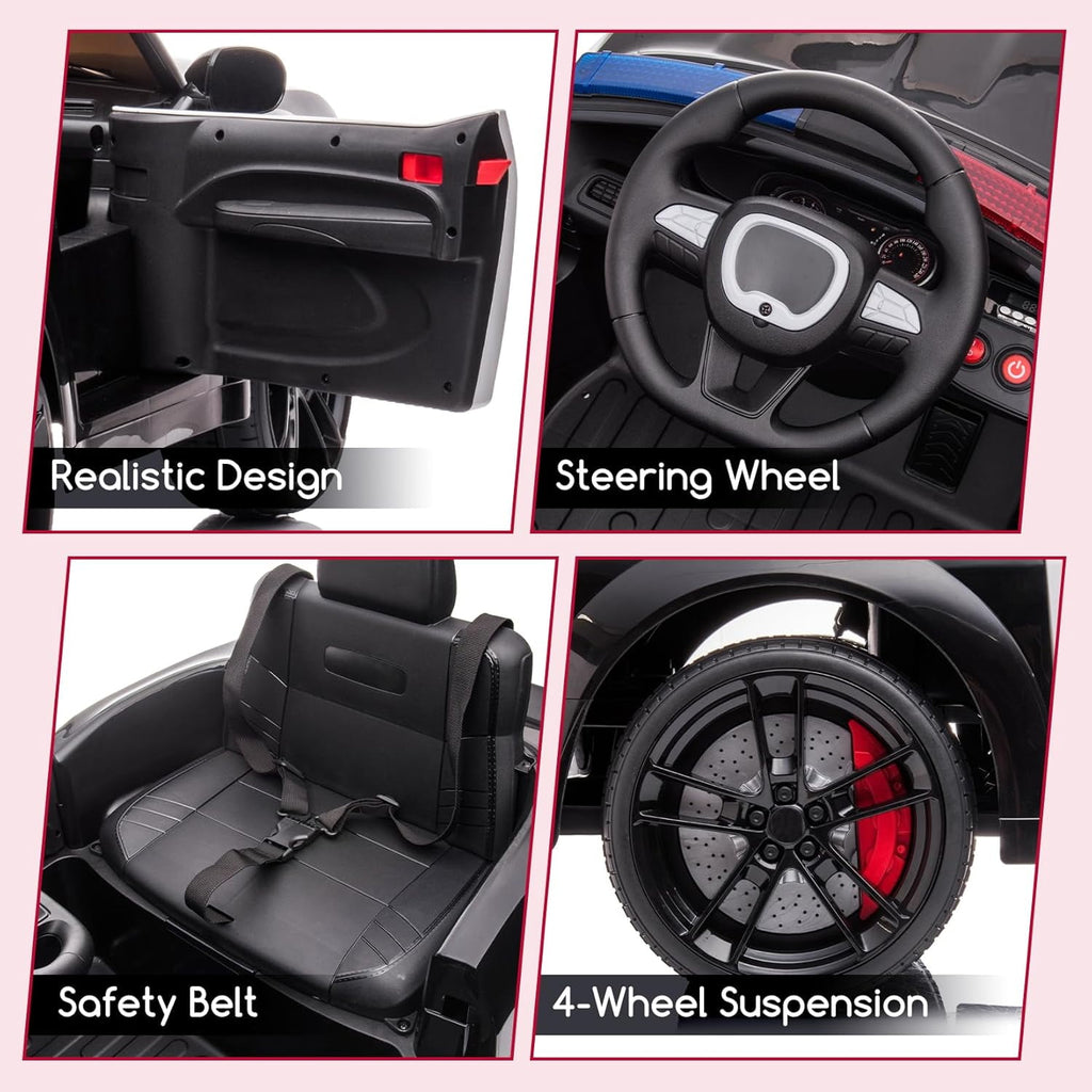 12V Electric Ride-On Car, 2x35W Motors, 7Ah Battery, 3-Speed, Parent Remote Control, Soft Start, Music, FM Radio, Safety Belt, 55 Lbs