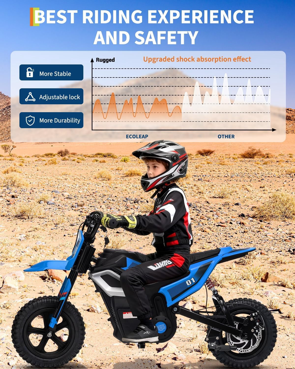 Fectiontool 24V Electric Ride-On Motorcycle, 350W Motor, 24V 7Ah Rechargeable Battery, Battery Powered Ride-On Bike, Energy-Efficient Charger Included,Blue