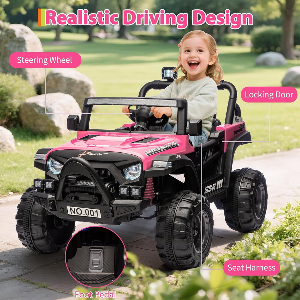 12V Electric Ride-On Truck, 4-Wheel Ride-On Car with Parent Remote Control, Dual 35W Motors, Spring Suspension, 3 Speeds, Bluetooth, LED Lights