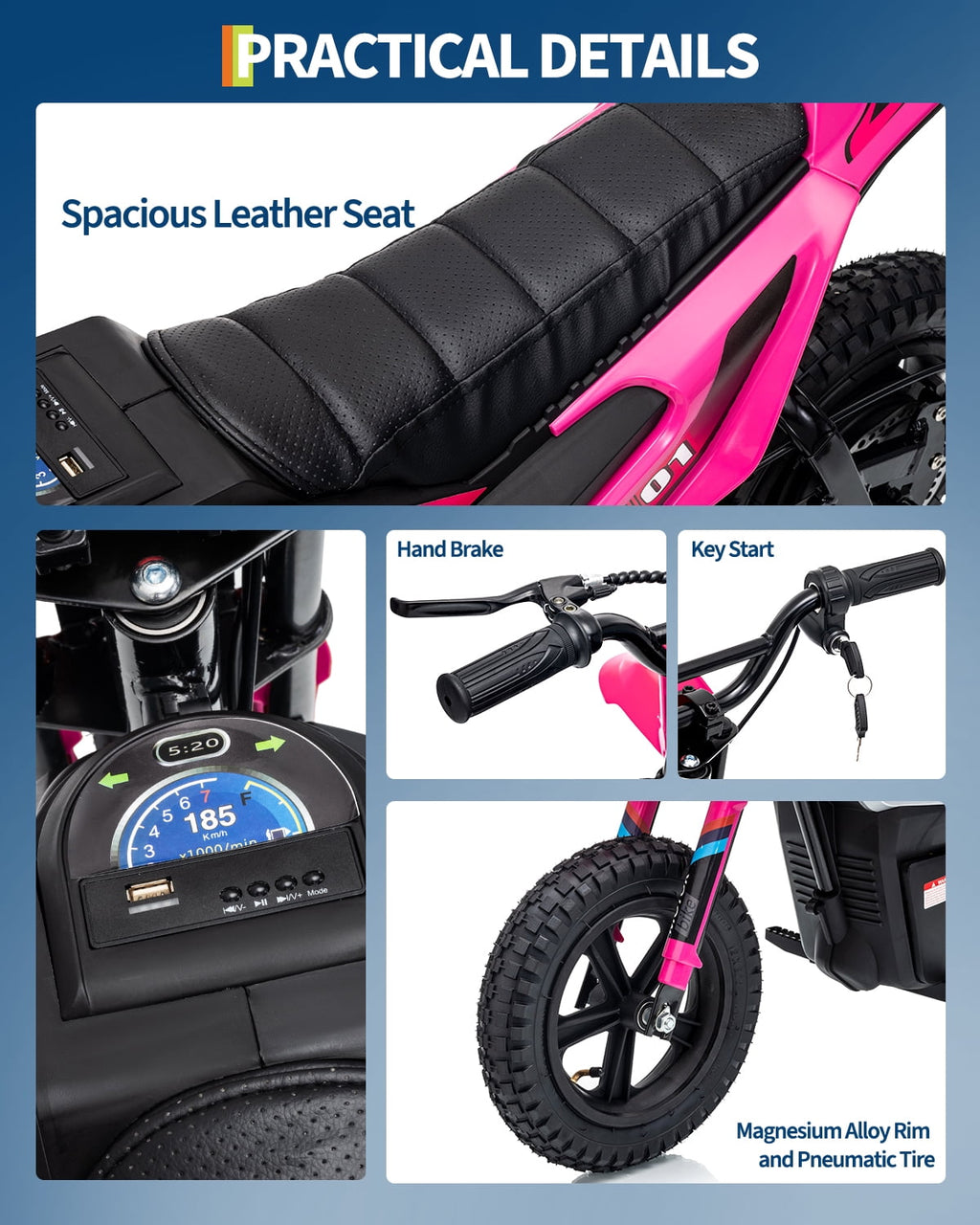 24V Kids Electric Dirt Bike, 350W Battery Powered Motorcycle with 12 Inch Fat Tires Rear Suspension Twist Throttle for Teens
