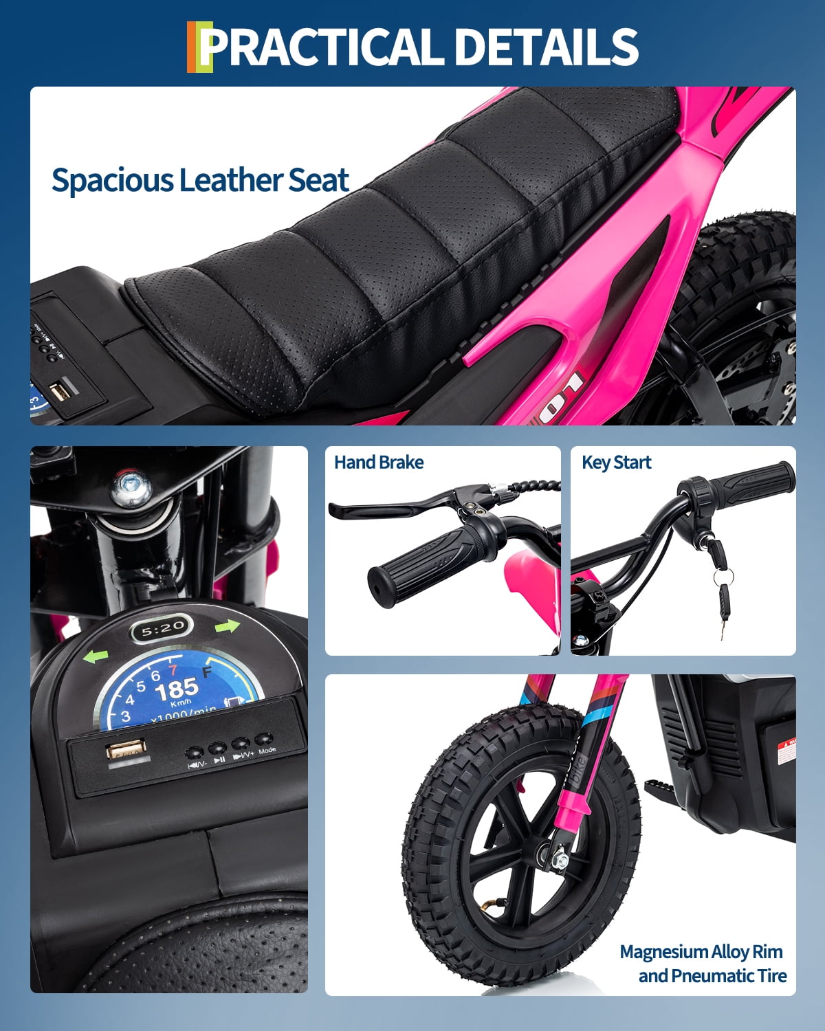 24V Kids Electric Dirt Bike, 350W Battery Powered Motorcycle with 12 Inch Fat Tires Rear Suspension Twist Throttle for Teens