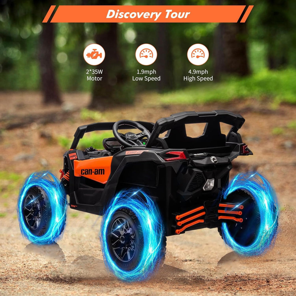 12V Licensed All-Terrain UTV Ride-On Car, Dual Motors, 2.4G Remote Control, Spring Suspension, EVA Wheels, LED Lights & Music, Openable Doors, 66 LBS Max Load