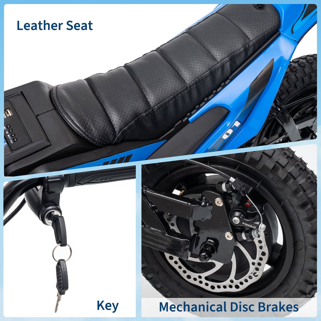 24V Kids Electric Dirt Bike, 350W Battery Powered Motorcycle with 12 Inch Fat Tires Rear Suspension Twist Throttle for Teens
