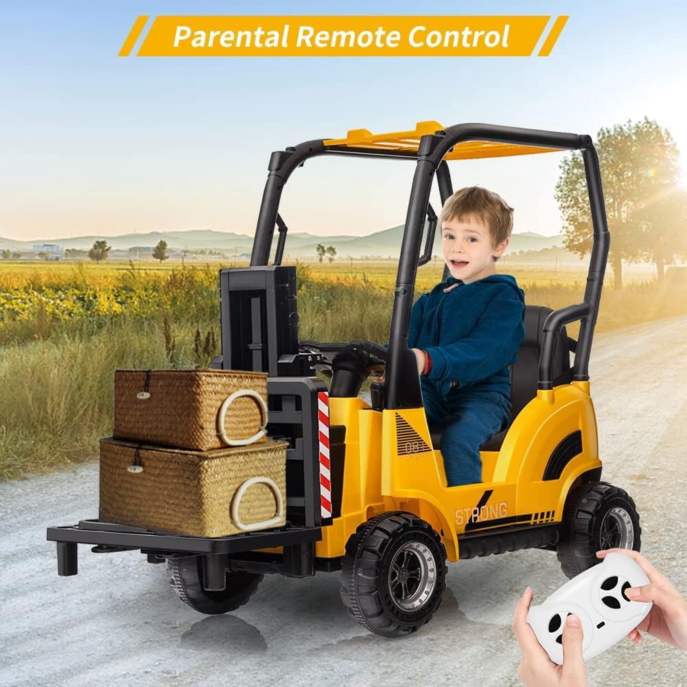 12V Electric Ride On Forklift Car with Remote Control, Liftable Fork & Pallet, 2 Speed Modes, Music, USB/MP3 Port, Safety Belt, Indoor Outdoor Vehicle
