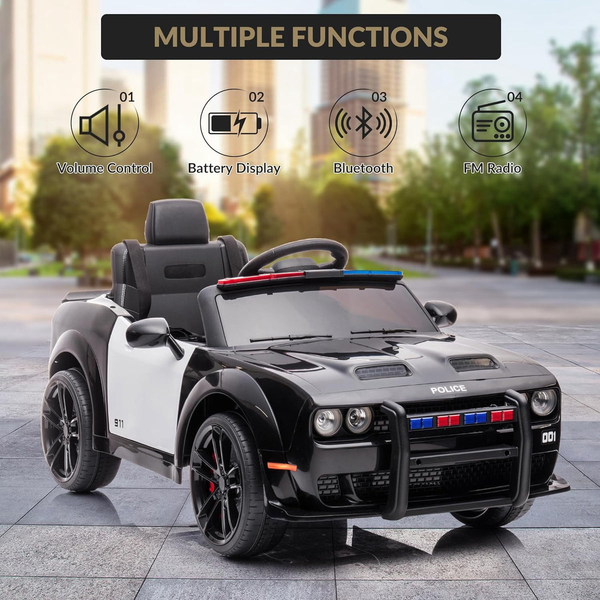 12V Electric Ride-On Car, 2x35W Motors, 7Ah Battery, 3-Speed, Parent Remote Control, Soft Start, Music, FM Radio, Safety Belt, 55 Lbs