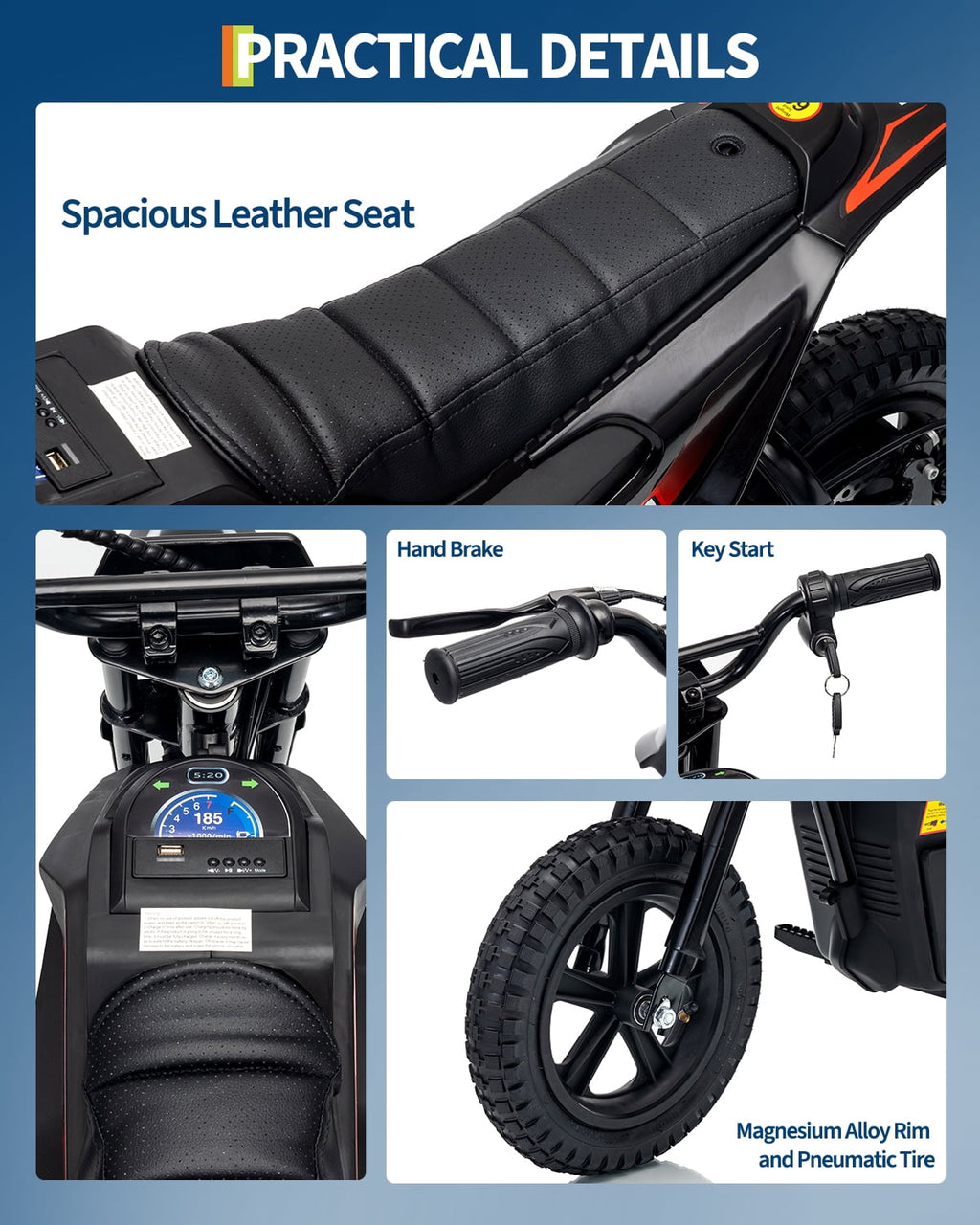 24V Kids Electric Dirt Bike, 350W Battery Powered Motorcycle with 12 Inch Fat Tires Rear Suspension Twist Throttle for Teens