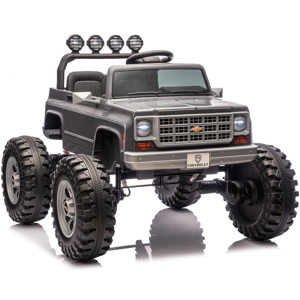 Sunnyfree 4WD Chevrolet Cheyenne 24 Volt Ride on Toys, 2 Seater Power Truck Wheels with Remote, Bluetooth, USB, LED Lights, Blue