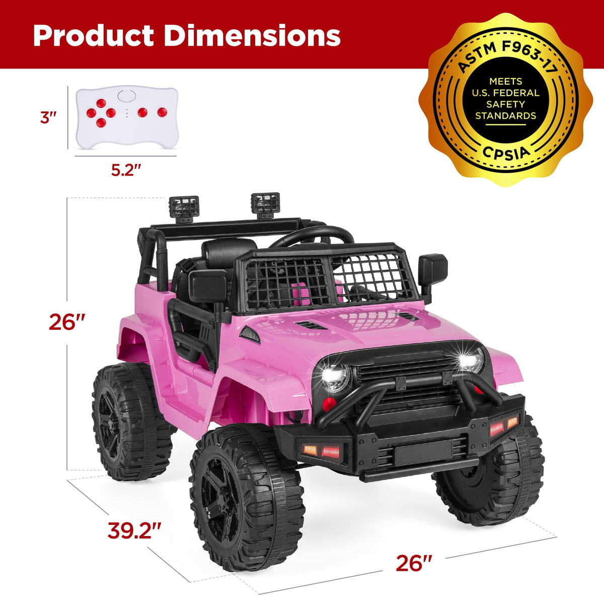 Best Choice Products 12V Kids Ride On Truck Car w/ Parent Remote Control, Spring Suspension, LED Lights - Hot Pink