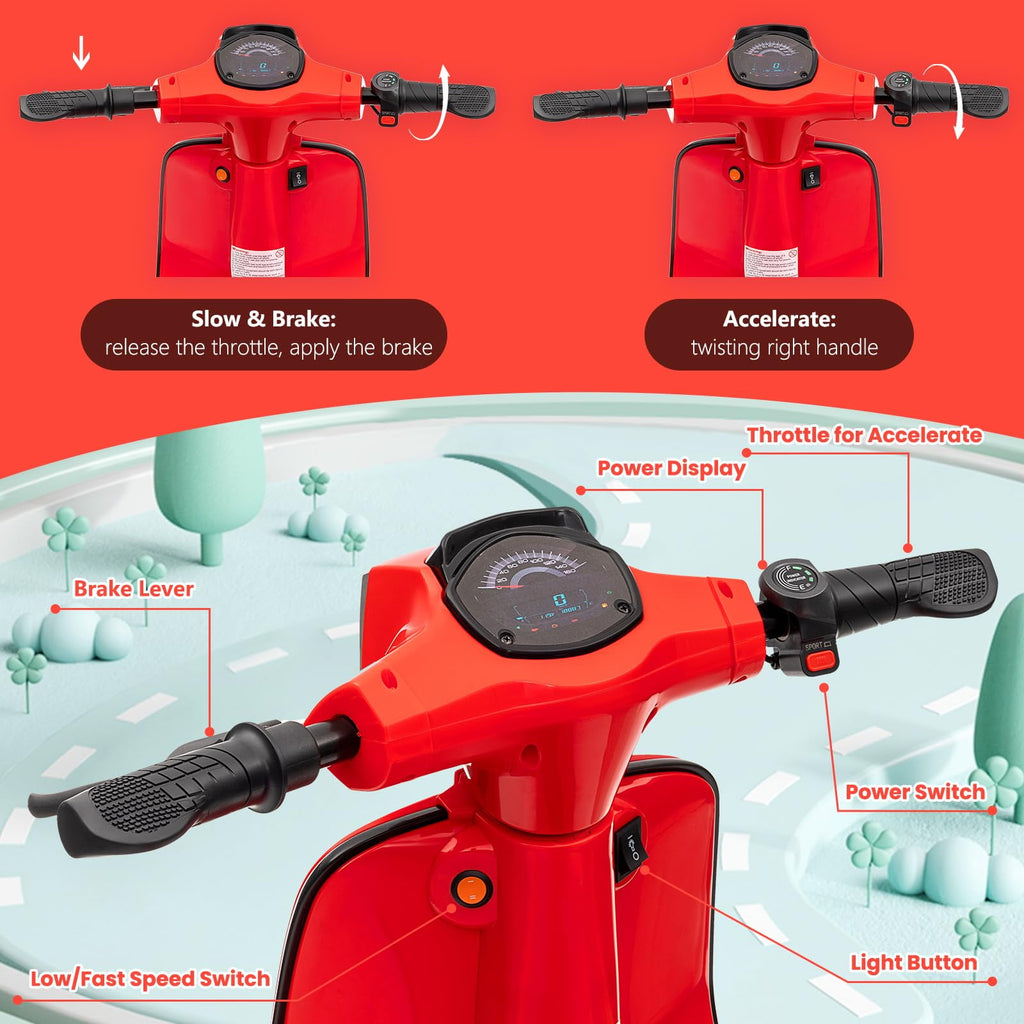 Towallmark Electric Motorcycle for Big Kids, 24V 350W Kids Ride on Moped, Max Up to 14MPH, with Rear Brake, Twist Grip Throttle & LED Light, Electric Motorbike for Kids/Teens 8-12