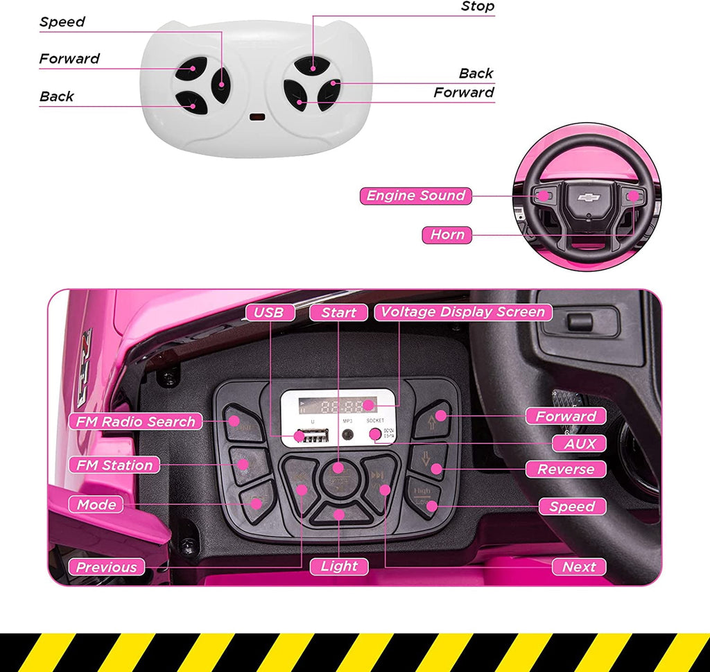 12V Licensed Chevrolet Silverado Ride On Truck, Electric Ride On Car with Remote Control, Bluetooth, MP3, LED Lights, Spring Suspension, Storage Bin, Realistic Truck Toy