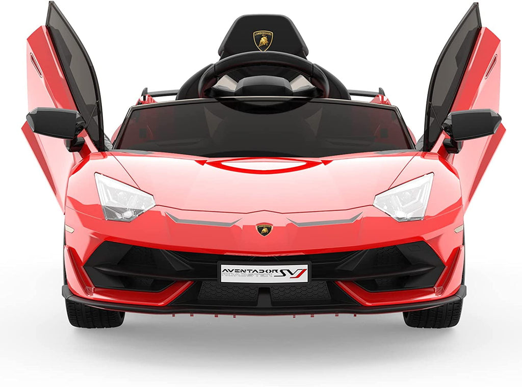 12V Licensed Sports Car Ride On Vehicle with Remote Control, Electric Ride On Car with Bluetooth, Hydraulic Swing Doors, LED Lights, Dual 25W Motors, USB/AUX/TF Audio