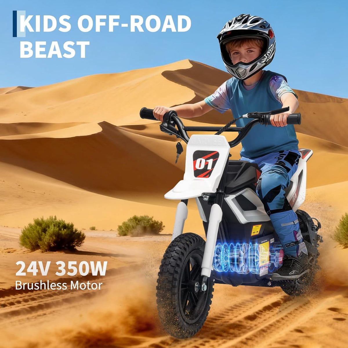 24V Electric Dirt Bike, 350W Ride-On Motorcycle with Rear Suspension, Twist-Grip Throttle, 12-Inch Rubber Tires, 13.67 MPH, 132 Lbs