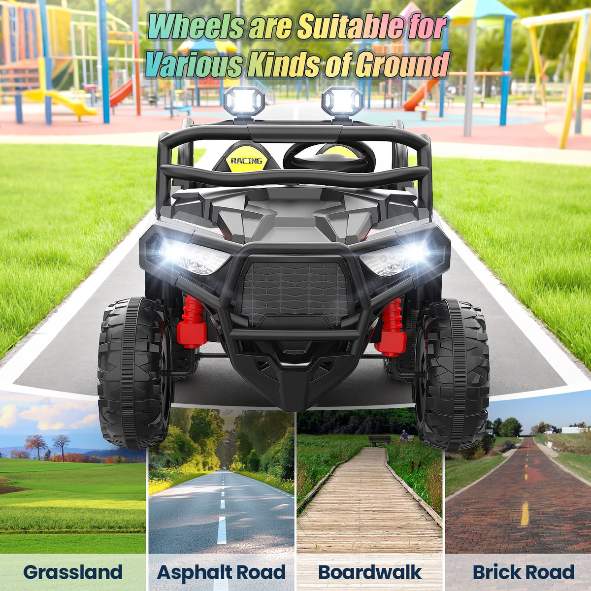 VIBESPARK 24 Volt 2 Seater Ride on Toys for Kids, Powered Ride on Cars with Remote Control, Electric UTV Car for 3-8 Boys Girls Gift w/ Bluetooth, LED Light, Music, Green