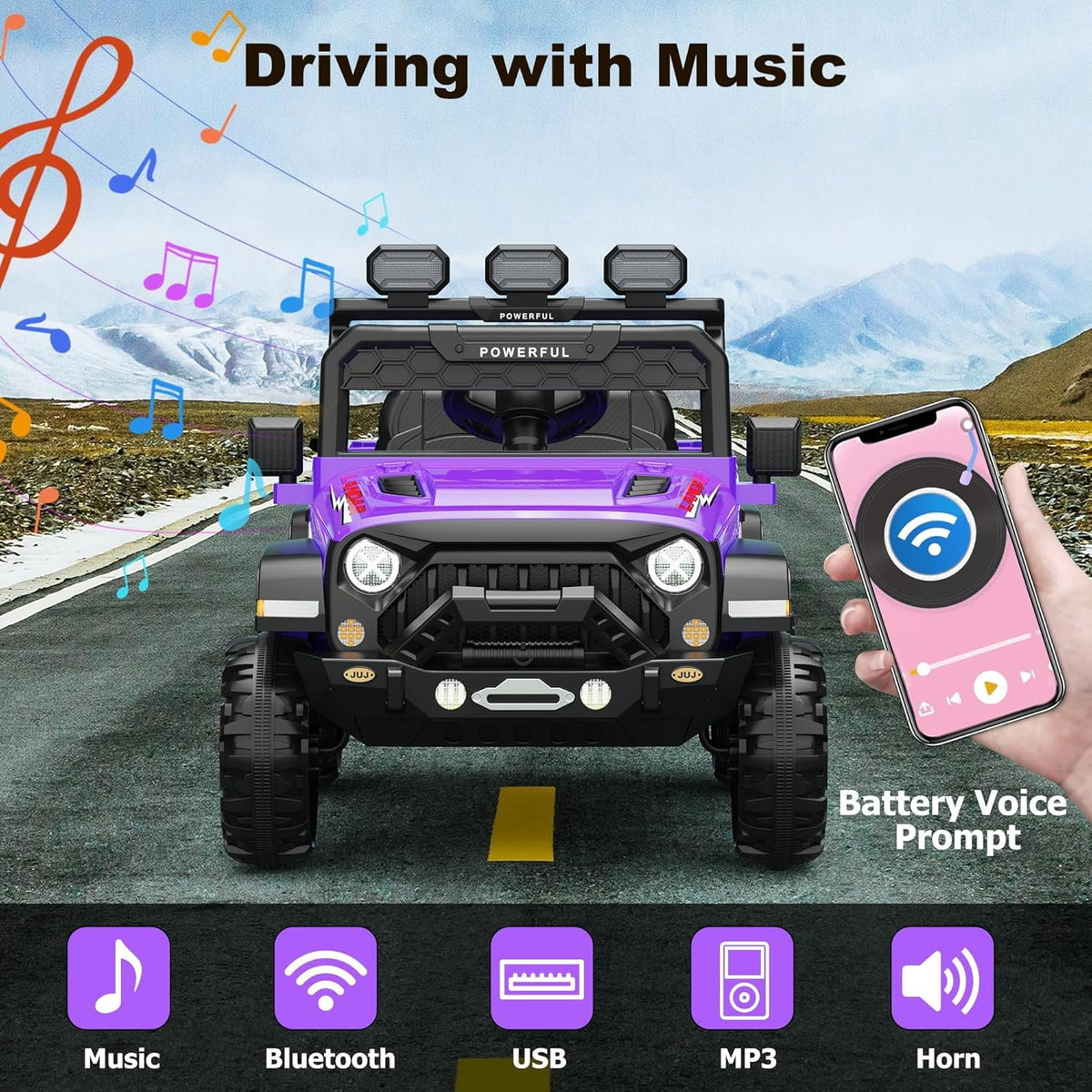 12V Ride-On Truck Car, 7Ah Battery, Parent Remote Control, 3 Speeds Up to 3.7 MPH, Soft Start, LED Lights, Bluetooth, USB, AUX, MP3, 66 Lbs