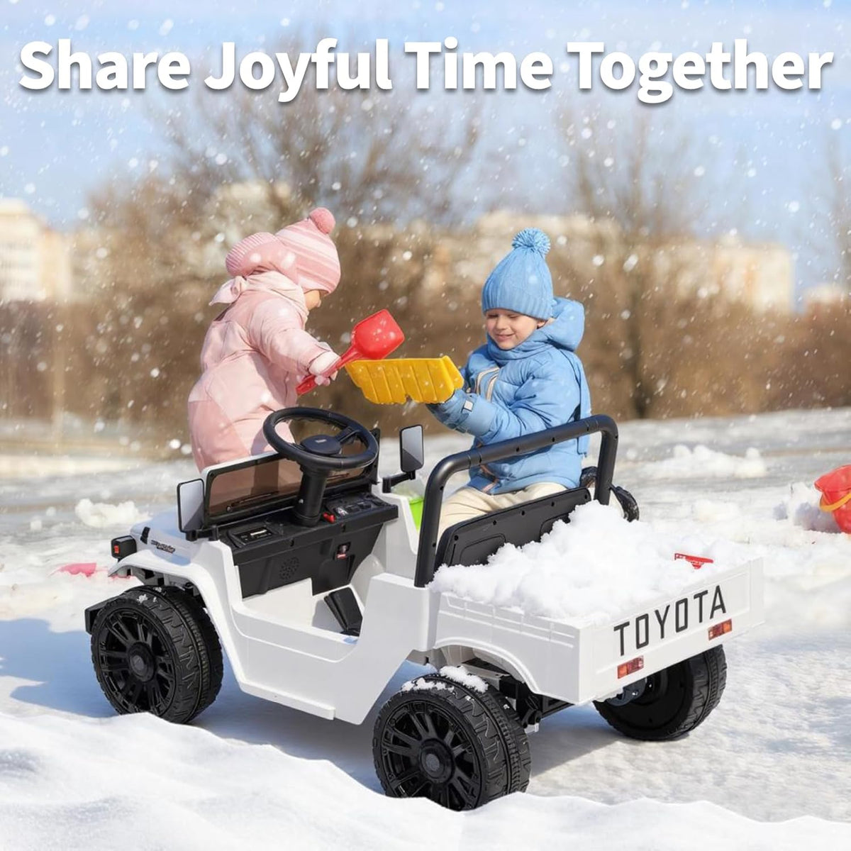12V Licensed Toyota Ride-On Pickup Truck, Electric Ride-On Car with Remote Control, Lift-Up Dump Bed, Suspension, Bluetooth, Music, 3.73 MPH