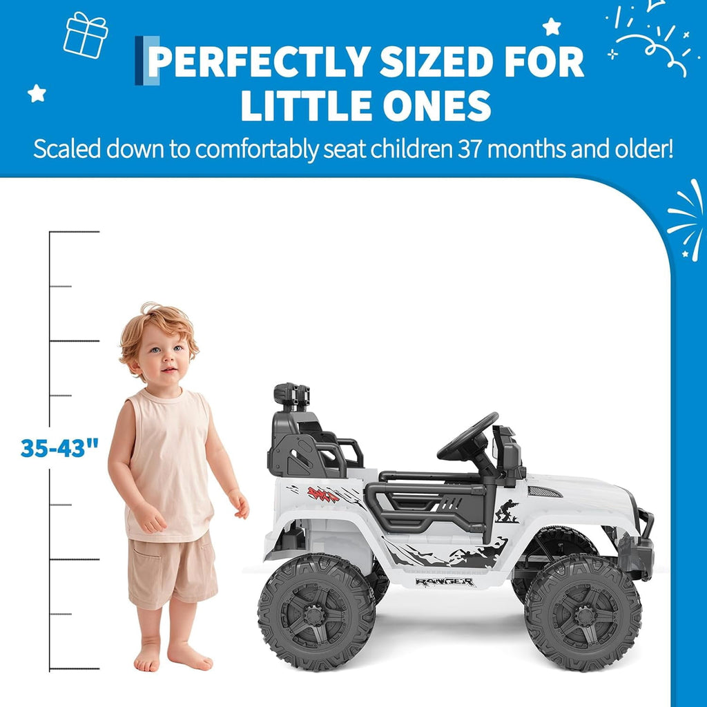 12V Electric Ride On Car with Remote Control, Off Road Ride On Vehicle with Bluetooth, LED Lights, Spring Suspension, Adjustable Seat Belt, All Terrain Tires, 61 lbs Capacity