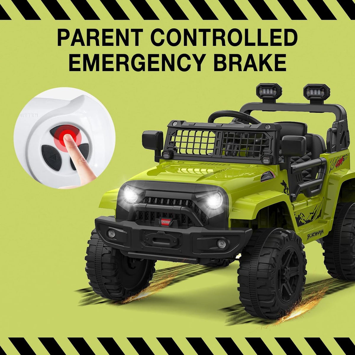 12V Electric Ride On Car with Remote Control, Off Road Ride On Vehicle with Bluetooth, LED Lights, Spring Suspension, Adjustable Seat Belt, All Terrain Tires, 61 lbs Capacity