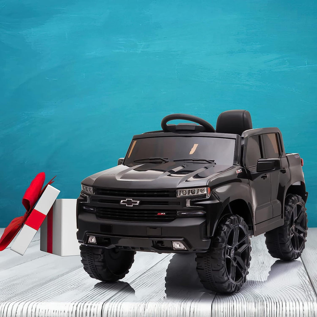 12V Licensed Chevrolet Silverado Ride On Truck, Electric Ride On Car with Remote Control, Bluetooth, MP3, LED Lights, Spring Suspension, Storage Bin, Realistic Truck Toy