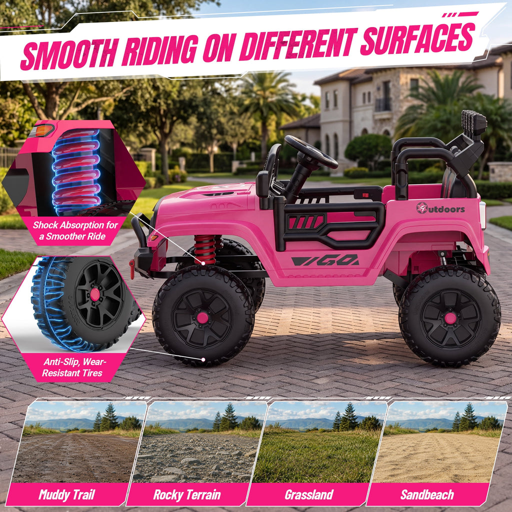 Wisairt 24V Ride on Cars, 4WD 800W Ride on Toys for Big Kids, Power Car Wheel with Remote, Kids Electric Car with 2 Seater, Music, LED Lights, Seat Belt, 3-8 Years Old, Pink
