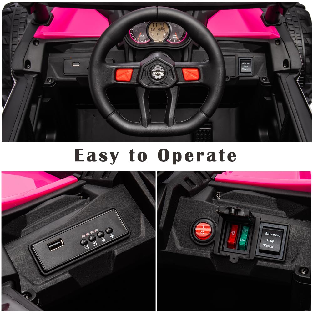 TROPOW 24 Volt Ride On Toys for Boys,Battery Powered Kids Car, Electric Off-Road UTV Car with Remote Control, 200W Motors, Led Lights, Music, Enhanced Suspension, Ride on Toy for Kids,Rose Red