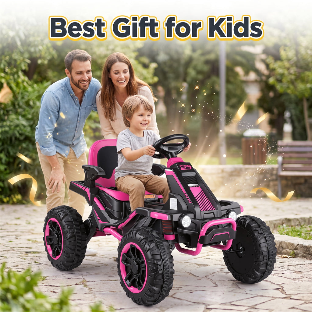 Funcid 36V Ride on Car for Kids, 4 Wheeler Electric Car with 600W Motors, Ride on Toy for Big Kids, Electric ATV with Spring Suspension, Bluetooth, Music, LED Lights, Pink