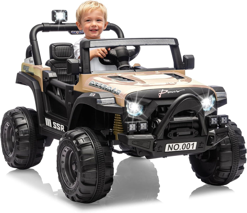 12V Electric Ride-On Truck, 4-Wheel Ride-On Car with Parent Remote Control, Dual 35W Motors, Spring Suspension, 3 Speeds, Bluetooth, LED Lights