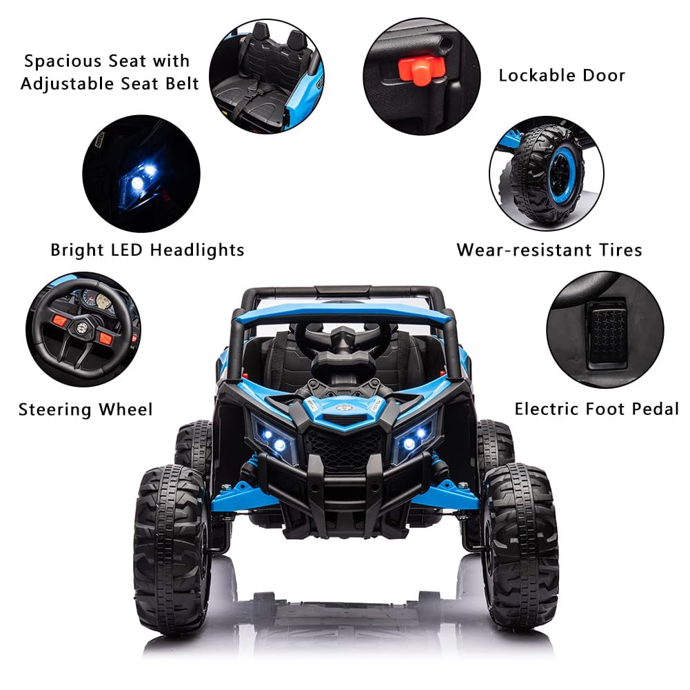 TROPOW 24 Volt Ride On Toys for Boys,Battery Powered Kids Car, Electric Off-Road UTV Car with Remote Control, 200W Motors, Led Lights, Music, Enhanced Suspension, Ride on Toy for Kids,Blue