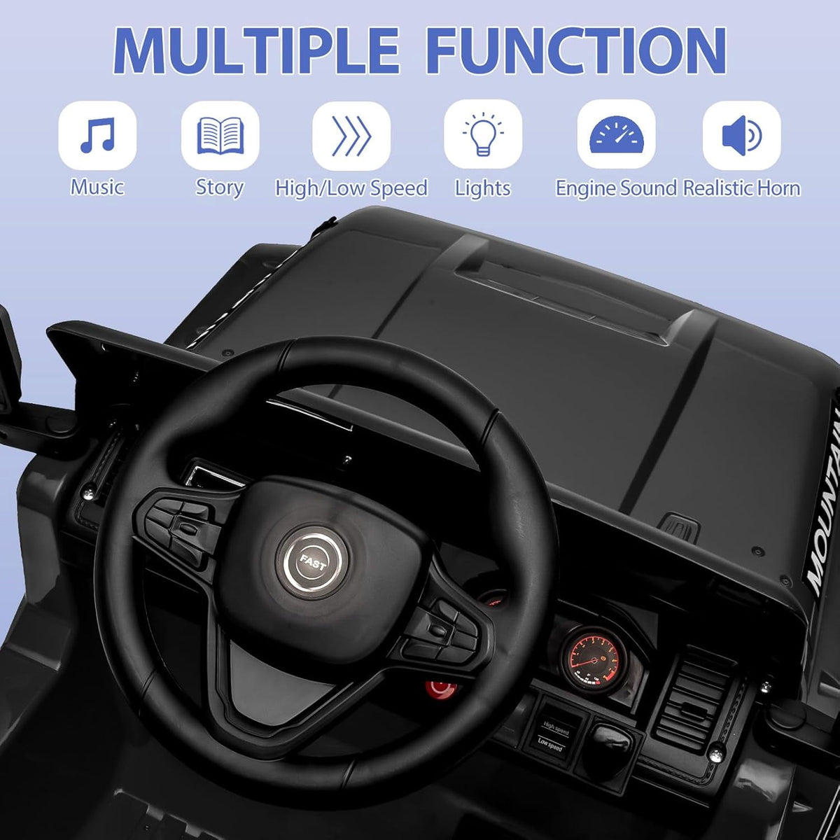12V Ride-On Electric Car with Parent Remote Control, Dual 35W Motors, 3 Speeds, Spring Suspension, LED Lights, Music, Horn, 66 lbs