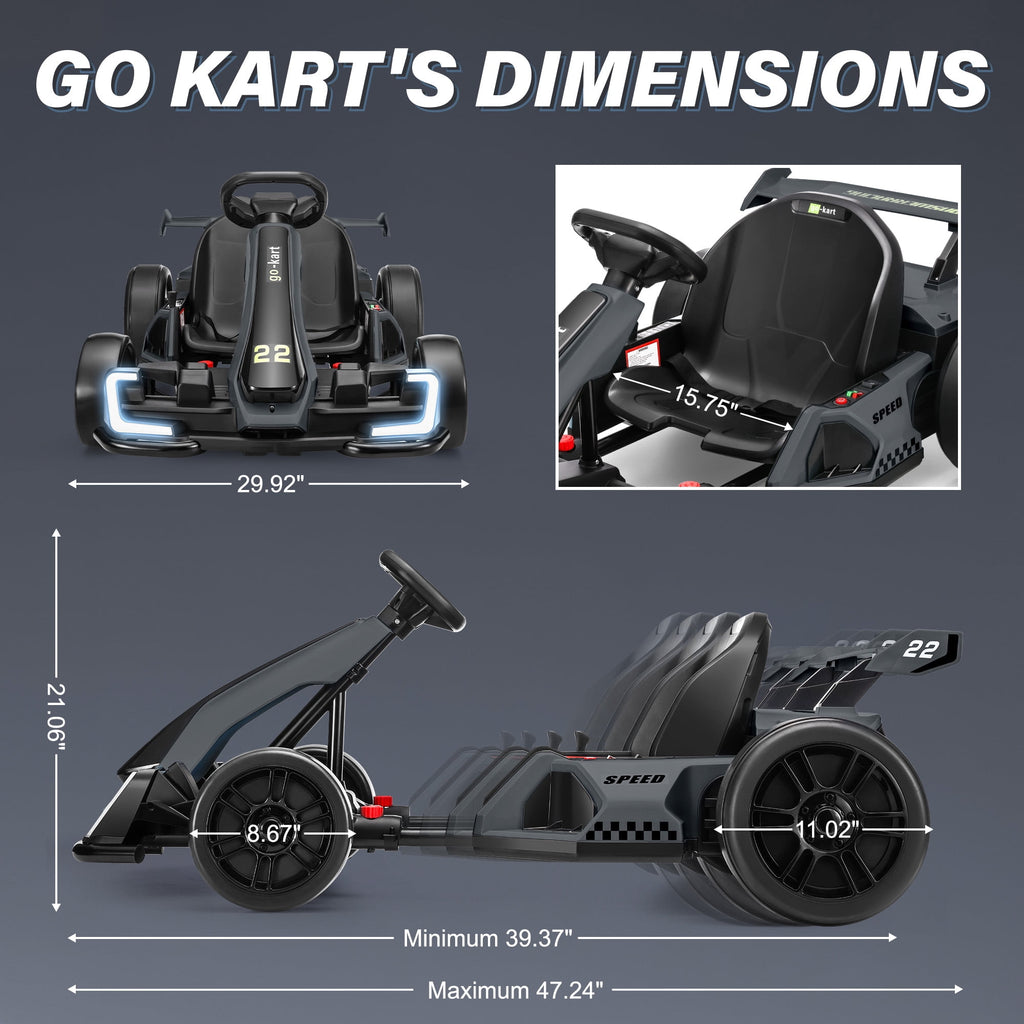 Funcid 24V 7AH Go Kart for Kids, 300W Powered Ride on Toys for 6+, Racing Go Kart with Drift/Sport Mode for Outdoor, Speed 4-8MPH, 110lbs Max Load