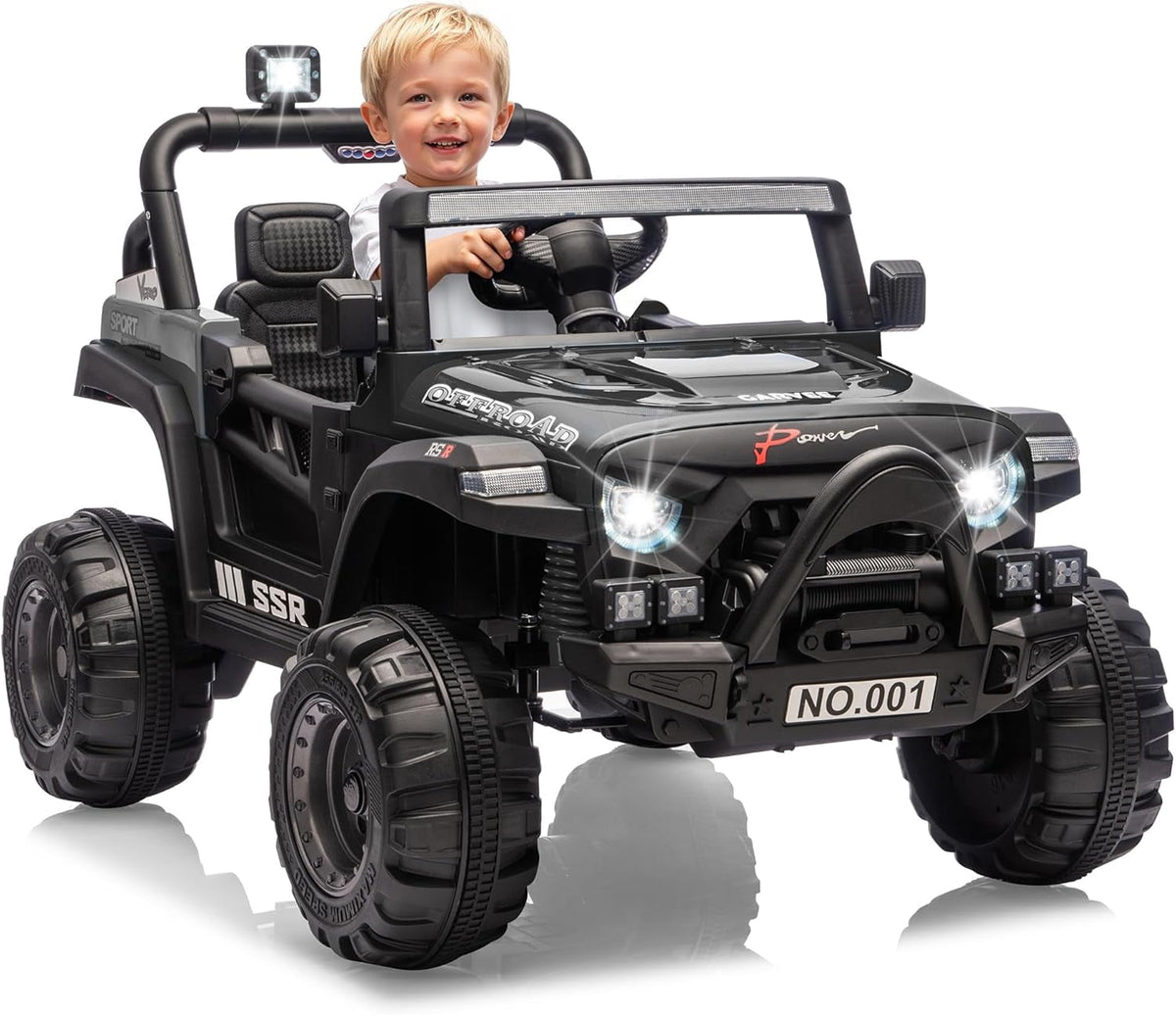 12V Electric Ride-On Truck, 4-Wheel Ride-On Car with Parent Remote Control, Dual 35W Motors, Spring Suspension, 3 Speeds, Bluetooth, LED Lights