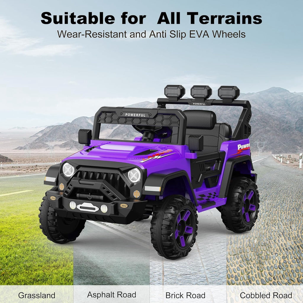 12V Ride-On Truck Car, 7Ah Battery, Parent Remote Control, 3 Speeds Up to 3.7 MPH, Soft Start, LED Lights, Bluetooth, USB, AUX, MP3, 66 Lbs
