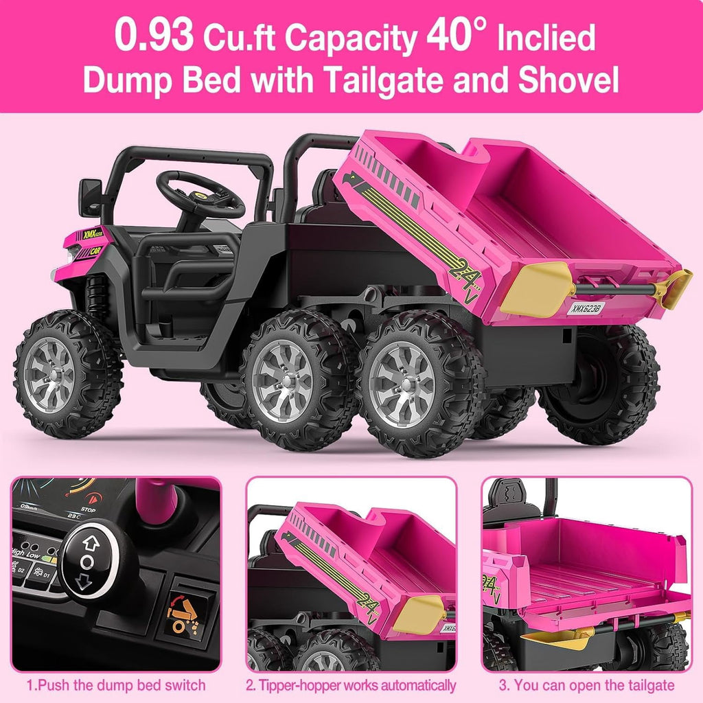 Ride On Dump Truck for Kids Ride On Car with Remote Control Electric UTV Vehicles with Electric Dump Bed, 4WD Power Ride-on 6 Wheels Ride On Toys for Boys Girls