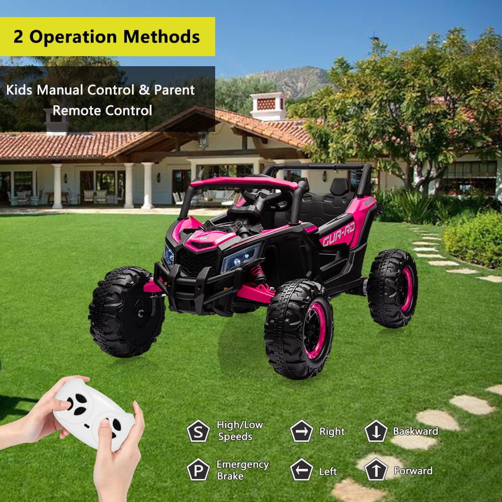 TROPOW 24 Volt Ride On Toys for Boys,Battery Powered Kids Car, Electric Off-Road UTV Car with Remote Control, 200W Motors, Led Lights, Music, Enhanced Suspension, Ride on Toy for Kids,Rose Red