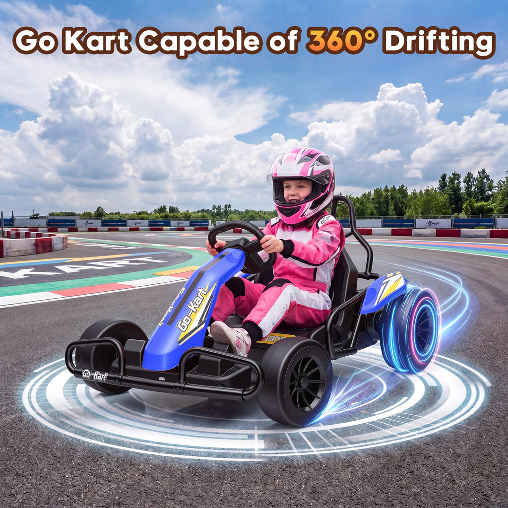 Funcid 24V 10Ah Big Battery Go Kart for Kids Age 6-12, Ride on Toys with 600W Motors, 7.5 MPH Electric Go Kart W/ EVA Wheels, 4-Level Adjustable Seat & 360° Drift Mode, LED Power Display, Red