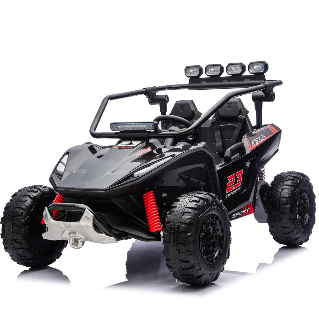 Sunnyfree 24V Ride on Toys 2 Seater UTV for Kids, 4WD 800W Electric Car with Parent Remote Control, LED Lights, Bluetooth Music, Roll Cage, Black
