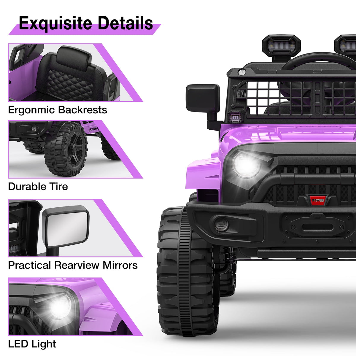 12V Kids Electric Ride-On Truck – Parental Remote Control, Seasonal Suspension, LED Lights, Wireless Connection, 2 Speeds, Standard Test Method Certified, Off-Road Toy Car