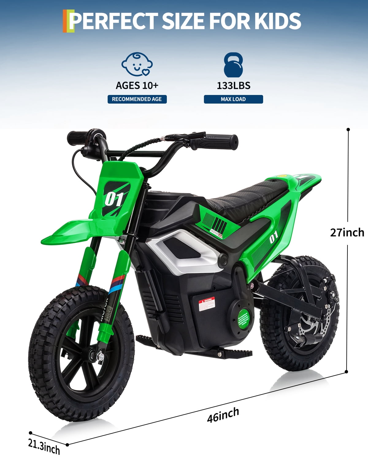 24V Kids Electric Dirt Bike, 350W Battery Powered Motorcycle with 12 Inch Fat Tires Rear Suspension Twist Throttle for Teens