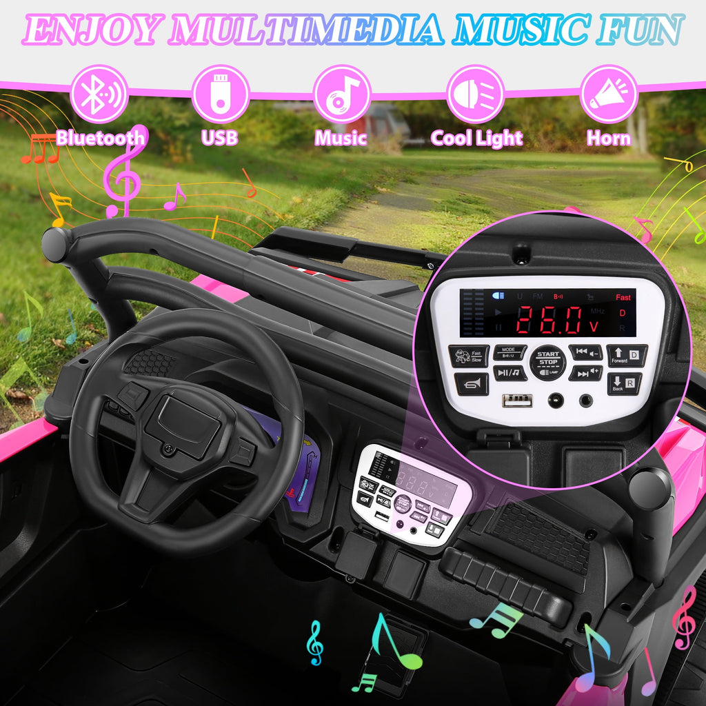 Funcid 24 Volt Ride on Toys, 2-Seater Ride on Cars with Remote Control, 400W Electric Car for Kids, Ride on UTV w/ Bluetooth, MP3, Seat Belts, Volume Adjustment, Suspension, Green