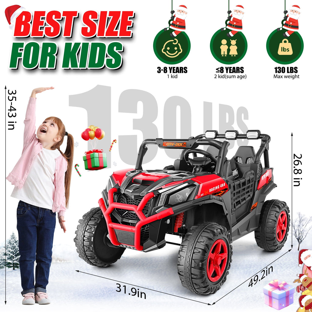 Funcid 24V Ride on Toys 4WD Ride on Cars with Remote Control, 2 XL Seater Electric Car for Kids, Power Car Wheels, UTV w/ 4*200W Motor, Bluetooth, Music, Lights, 3 Speeds, Black