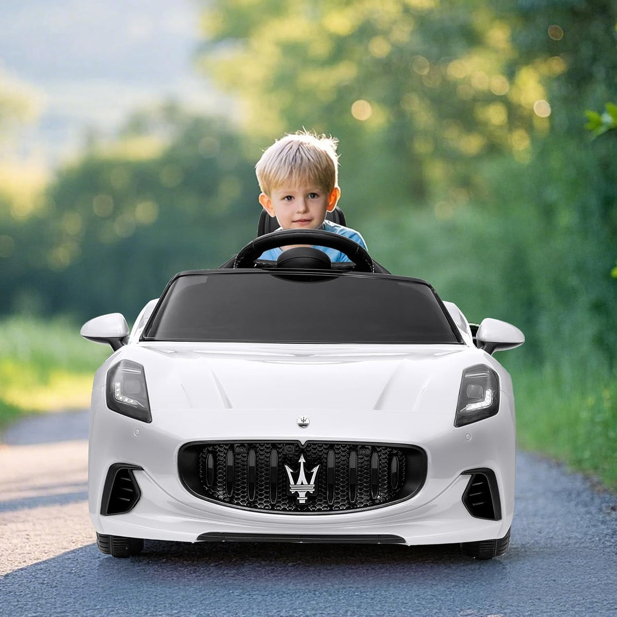 12V Licensed Maserati Ride-On Electric Car, Remote Control, 4.5Ah Battery, LED Lights, Spring Suspension, Double Doors, USB, FM Radio, 2-3 MPH