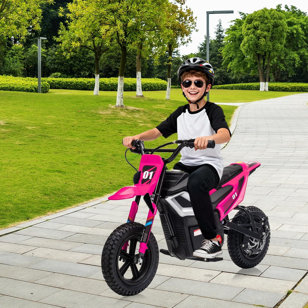 24V Electric Dirt Bike, 350W Ride-On Motorcycle with Rear Suspension, Twist-Grip Throttle, 12-Inch Rubber Tires, 13.67 MPH, 132 Lbs