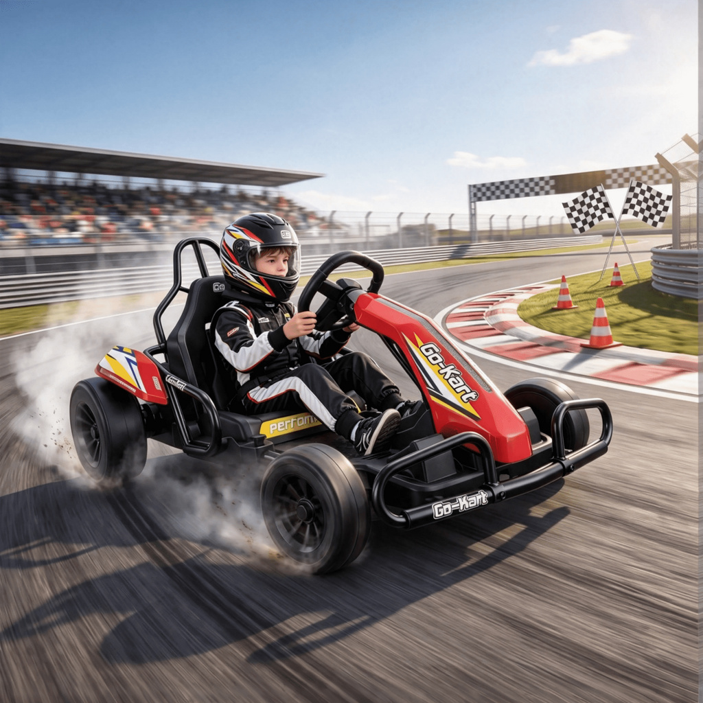 VIBESPARK Drift Go Kart, 24V 10AH Electric Go Kart for Kids Ages 6-14, 360° Drift Mode, Ride On Car with Backrest & Adjustable Seat, 300W Dual Motors, Max Speed 7.5mph/h, Blue