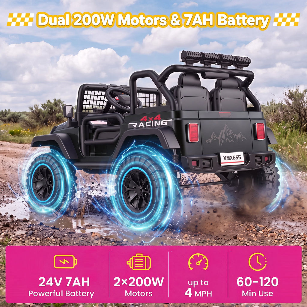 Farmdex 24 Volt 2 Seater Electric Truck Car for Kids, 400W Ride on Cars with Remote Control, Color Led Lights, Bluetooth Music, Spring Suspension,Powered Ride On Toys Gift for Boys & Girls