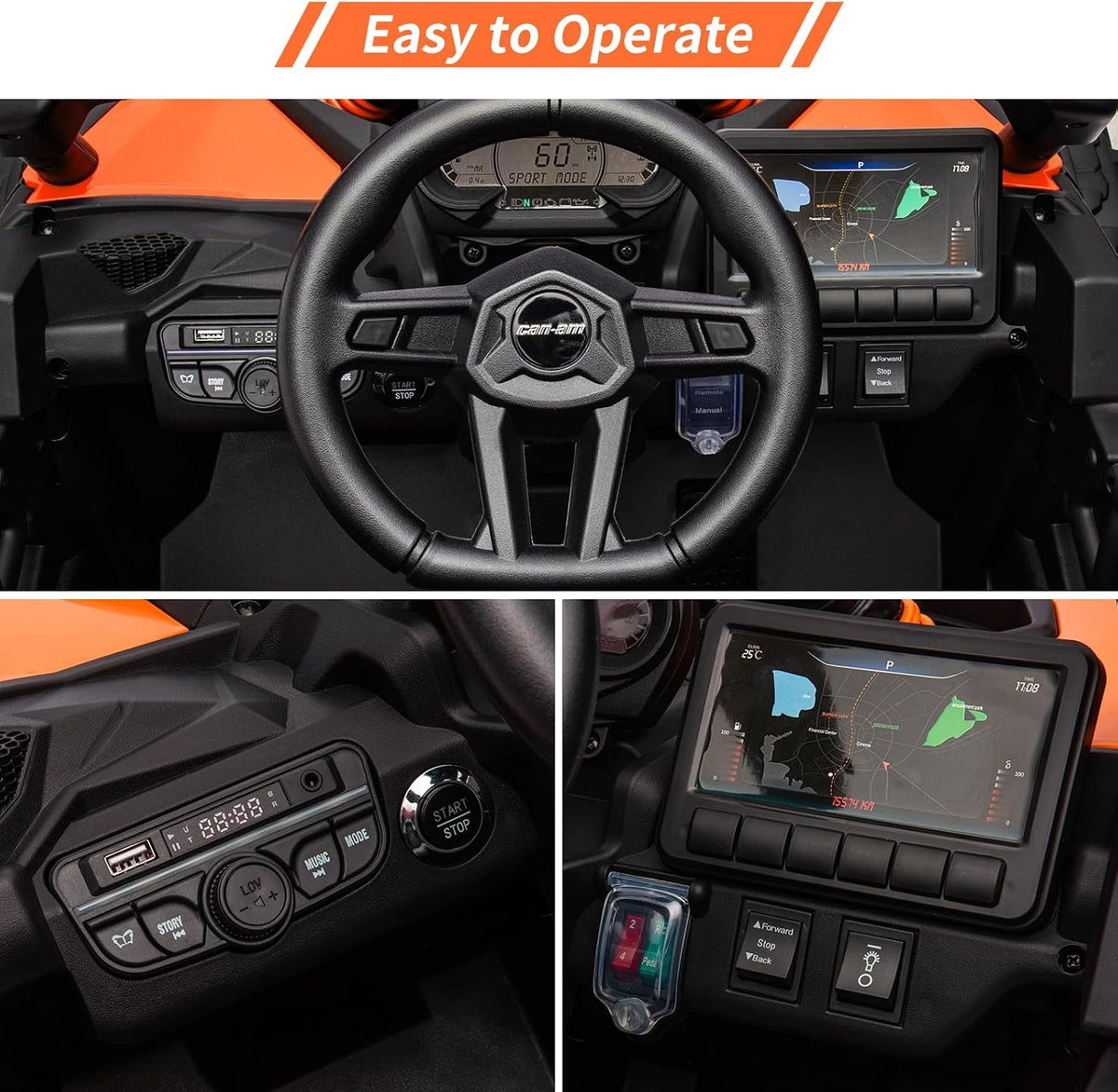 12V Licensed All-Terrain UTV Ride-On Car, Dual Motors, 2.4G Remote Control, Spring Suspension, EVA Wheels, LED Lights & Music, Openable Doors, 66 LBS Max Load